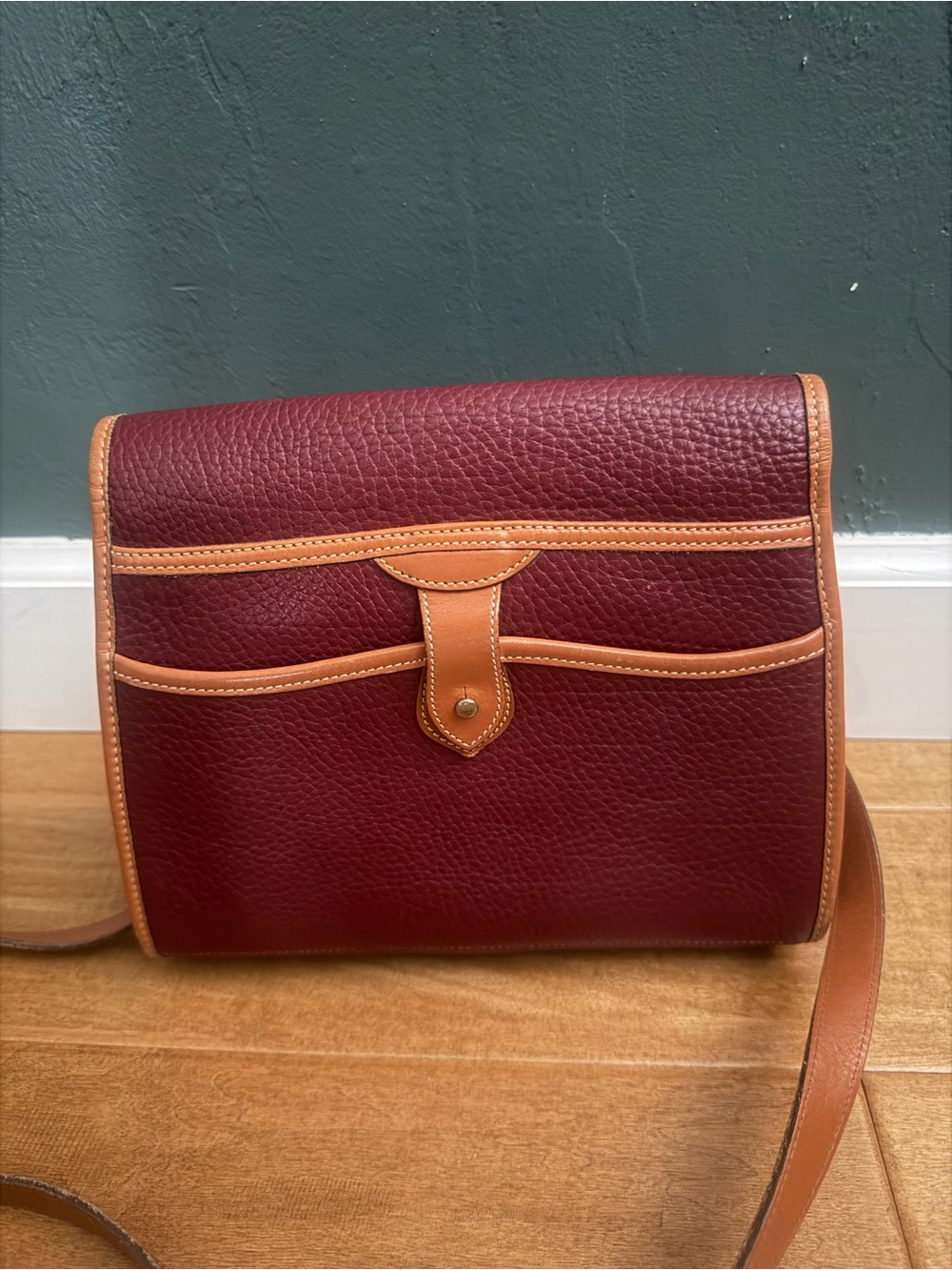 Dooney & Bourke Red Leather Crossbody with Tan Trim - Picture 2 of 7